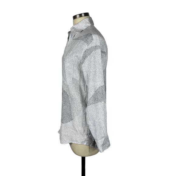 EMILY PHILLIPS White Gray Dotted Pattern Button Down Linen Blouse Women's Size 3 - Picture 2 of 5